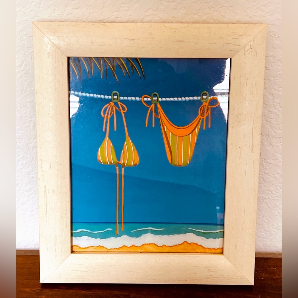 Beach bound decor art framed in wood - bikini decor - NWOT
